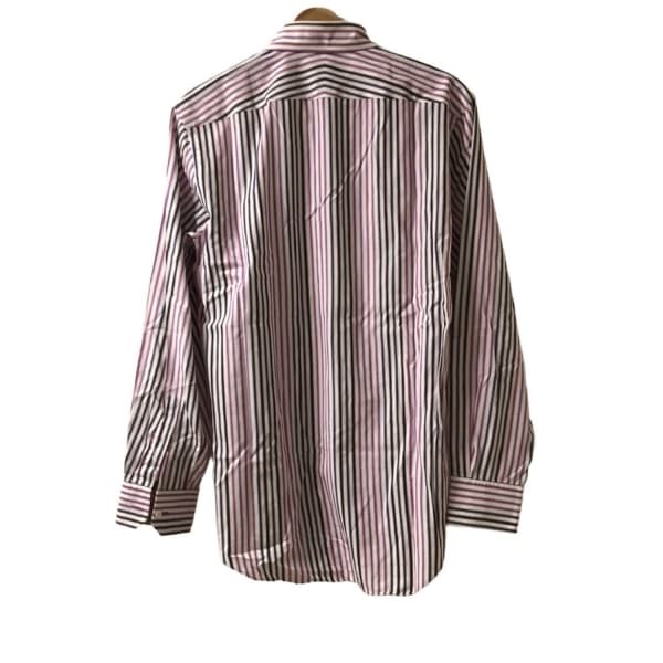 ポールスミス PaulSmith 長袖シャツ サイズL - ピンク×ダークブラウン×白 メンズ ストライプ/袖口里花柄 美品 トップス