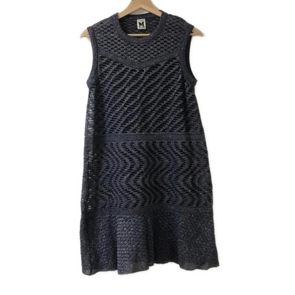 ミッソーニ MISSONI サイズ38 S - ダークネイビー レディース ノースリーブ/ひざ丈/ラメ ワンピース