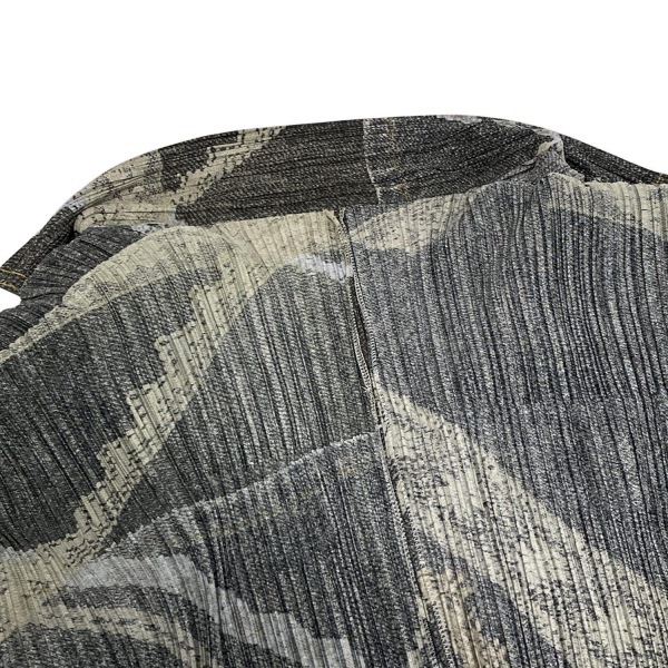 プリーツプリーズ PLEATS PLEASE 長袖シャツブラウス サイズ4 XL PP61-JD603 ダークグレー×白×ベージュ レディース 転寫プリント/総柄