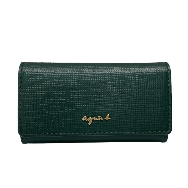 アニエスベー agnes b キーケース - レザー ダークグリーン 6連フック/キーリング付き 美品 財布