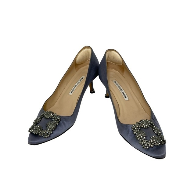 マノロブラニク MANOLO BLAHNIK パンプス 37 1/2 - グレー レディース ラインストーン 靴