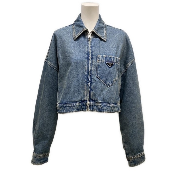 プラダ PRADA Gジャン/デニムジャケット サイズ38 S GFB279 オーガニックデニム クロップド ジャケット コットン、コットン ライトブルー