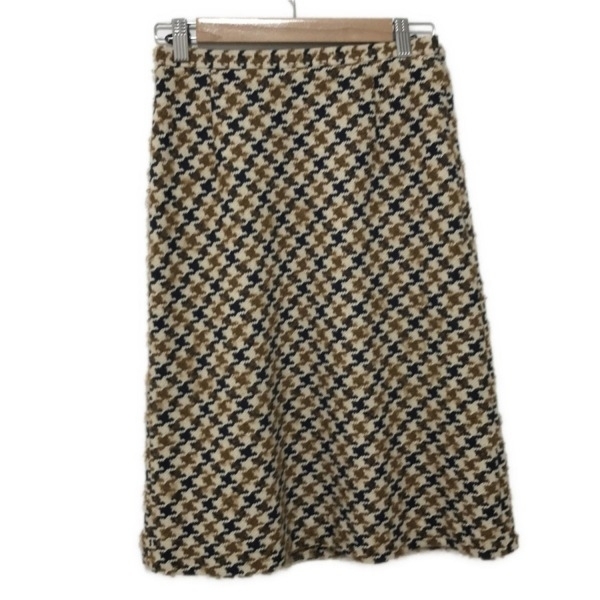 アクアスキュータム Aquascutum スカート - アイボリー×黒×ブラウン レディース ひざ丈/千鳥格子柄 ボトムス