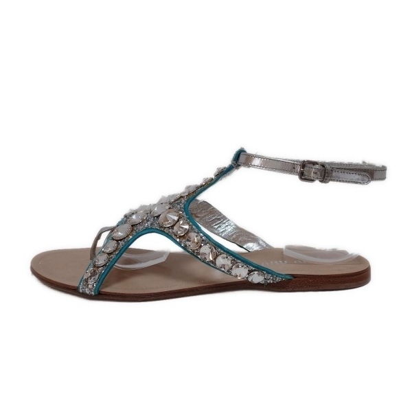 ミュウミュウ miumiu サンダル 35 1/2 - ライトブルー レディース ビジュー 靴