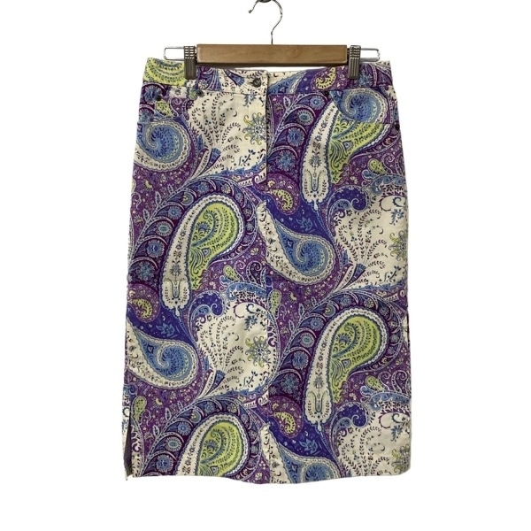 エトロ ETRO スカート サイズ42 M - 白×パープル×マルチ レディース ひざ丈/ペイズリー柄 美品 ボトムス