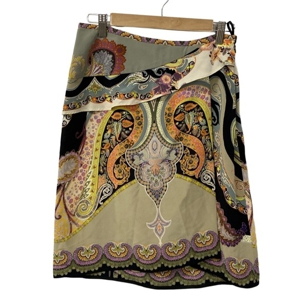 エトロ ETRO スカート サイズ42 M - ベージュ×黒×マルチ レディース ひざ丈/シルク/ペイズリー柄 美品 ボトムス