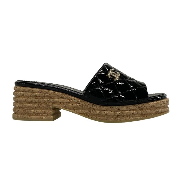 シャネル CHANEL ミュール 35C G46407 - レザー 黒×ゴールド×マルチ レディース オープントゥ/ココマーク/ゴールド金具 靴