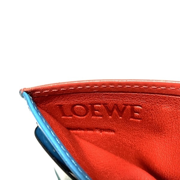 ロエベ LOEWE カードケース - レザー ダークグリーン×ブルーグレー×マルチ 膈布