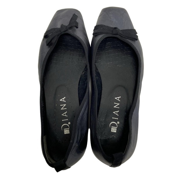 ダイアナ DIANA パンプス 22 1/2 レザー 黒 レディース リボン 美品 靴