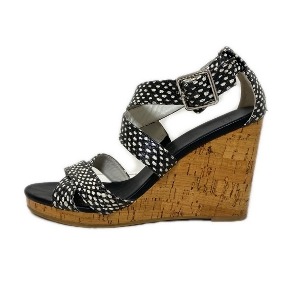 コールハーン COLE HAAN サンダル 7 1/2B - レザー ダークネイビー×白 レディース ウェッジソール/型押し加工/GRAND.OS 靴