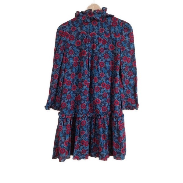 マークバイマークジェイコブス MARC BY MARC JACOBS サイズ0 XS - レッド×ブルー×ダークブラウン レディース 長袖/ひざ丈/花柄/フリル