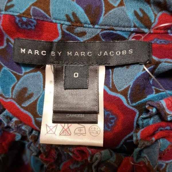マークバイマークジェイコブス MARC BY MARC JACOBS サイズ0 XS - レッド×ブルー×ダークブラウン レディース 長袖/ひざ丈/花柄/フリル
