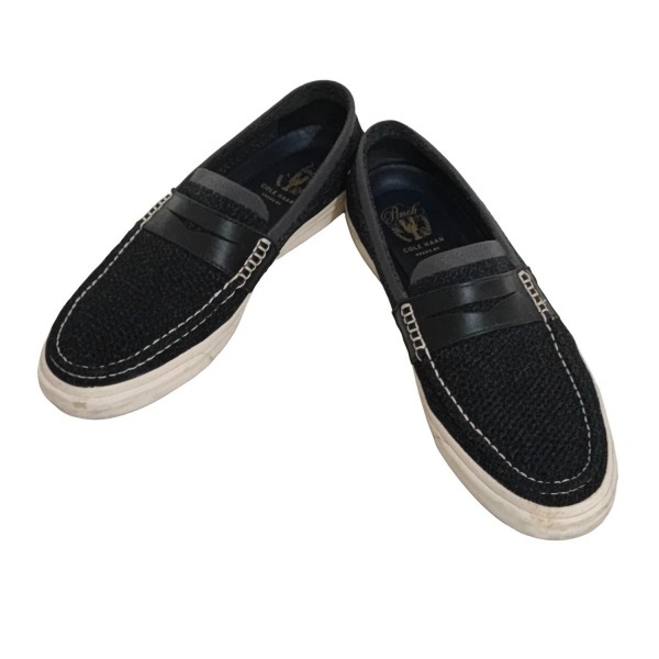 コールハーン COLE HAAN ローファー 10 M - コットン、レザー 黒×ダークグレー メンズ 靴