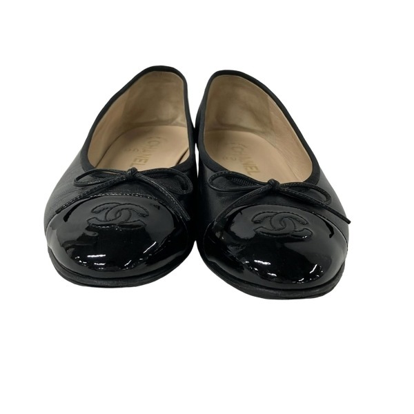 シャネル CHANEL フラットシューズ 37 1/2 C G02819 - レザー、ラムスキン 黒 レディース ココマーク/リボン/アウトソール張?zhí)鏈g 靴