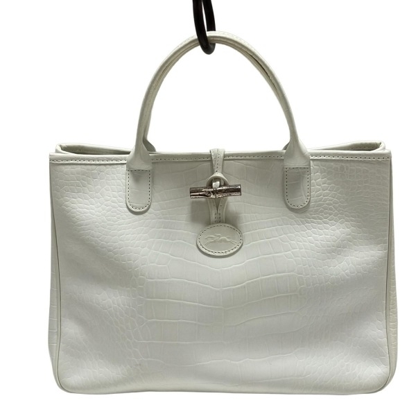 ロンシャン LONGCHAMP トートバッグ ロゾ レザー 白 型押し加工 バッグ