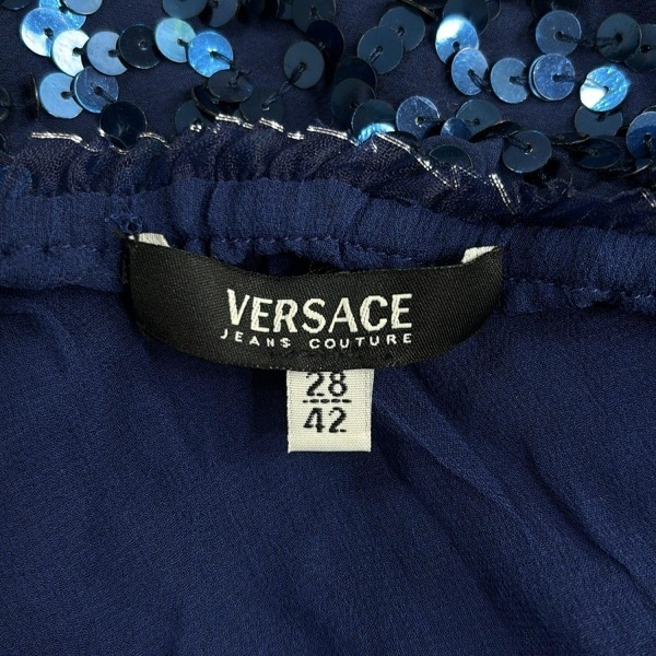 ヴェルサーチジーンズ VERSACE JEANS COUTURE スカート サイズ28/42 - ブルー レディース ひざ丈/スパンコール/ウエストゴム 美品 ボトムス