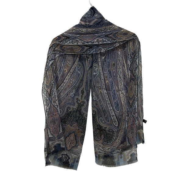 エトロ ETRO ストール(ショール) - シルク ネイビー×ライトブルー×マルチ 美品 マフラー_画像2