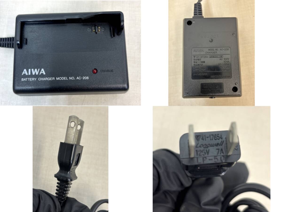 ジャンク/M1186/ AIWA アイワ HS-PL50 カセットプレーヤー ②(通電X)/バッテリー充電器 AC-208 (通電確認(rèn)済)付/ブラック カセットボーイ