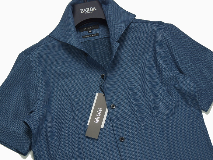 【新品】定価1.87萬 ミッシェルクラン オム MICHEL KLEIN HOMME《上質(zhì)●日本制》ダイヤ柄 ジャージー ビジカジ 半袖シャツ 46(M) ブルー系