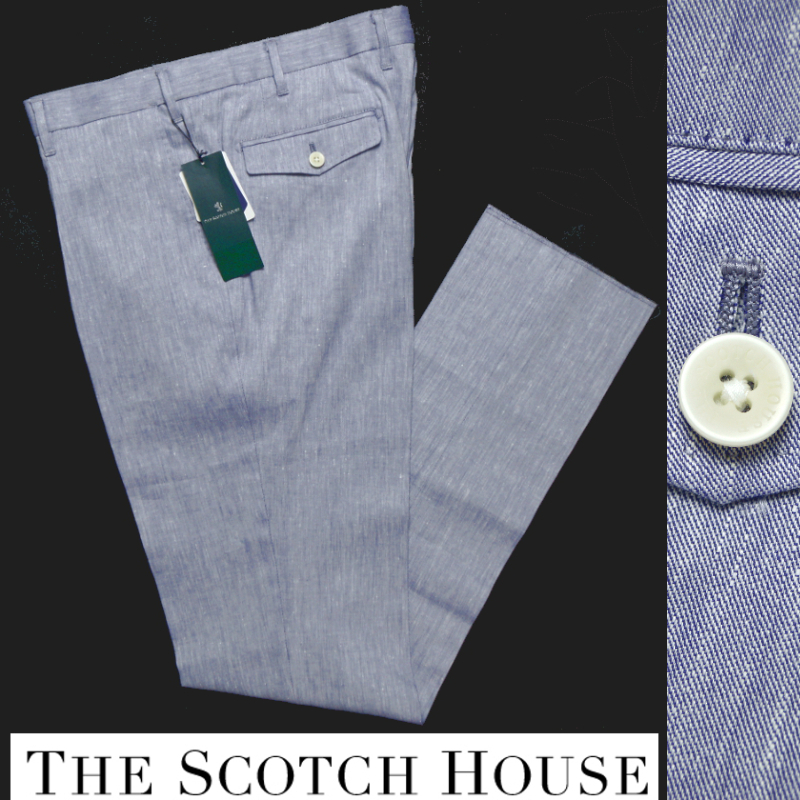 【新品?春夏】定価3.85萬(wàn) スコッチハウス The Scotch House《ADJUSTABLE FIT》麻綿シャンブレー ストレッチ パンツ 80(80～83) サックス