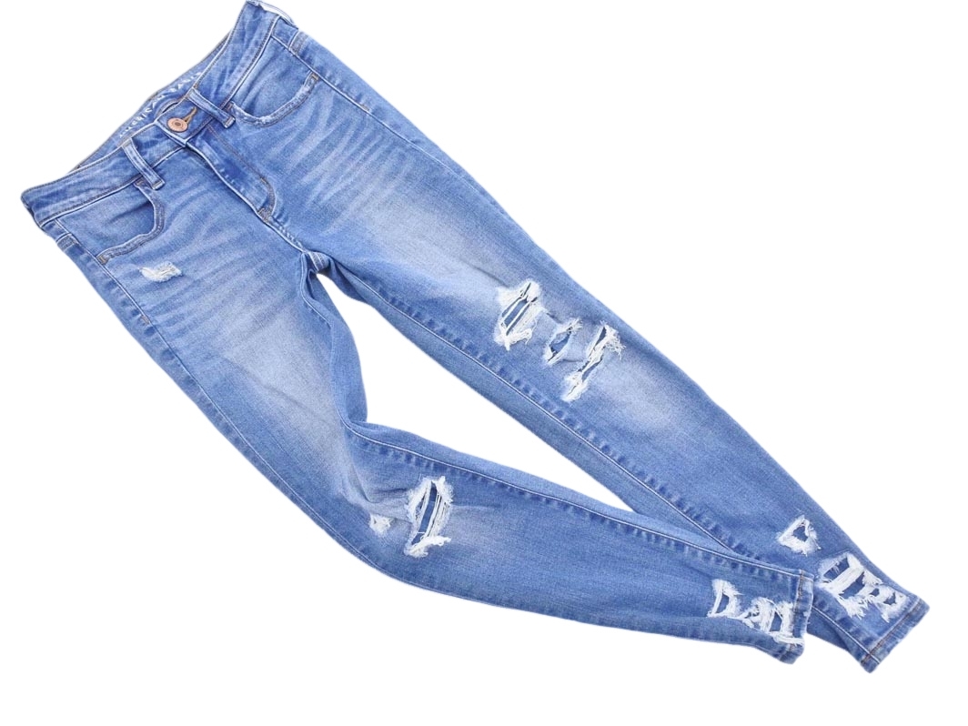AMERICAN EAGLE アメリカンイーグル ダメージ加工 スキニー デニムパンツ size0/青 ■■ ☆ ffa2 レディース