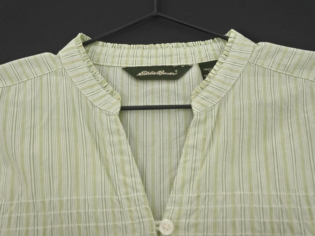 ネコポスOK Eddie Bauer エディーバウアー ストライプ ブラウス シャツ sizeM/黃緑 ■◆ ☆ ffa3 レディース