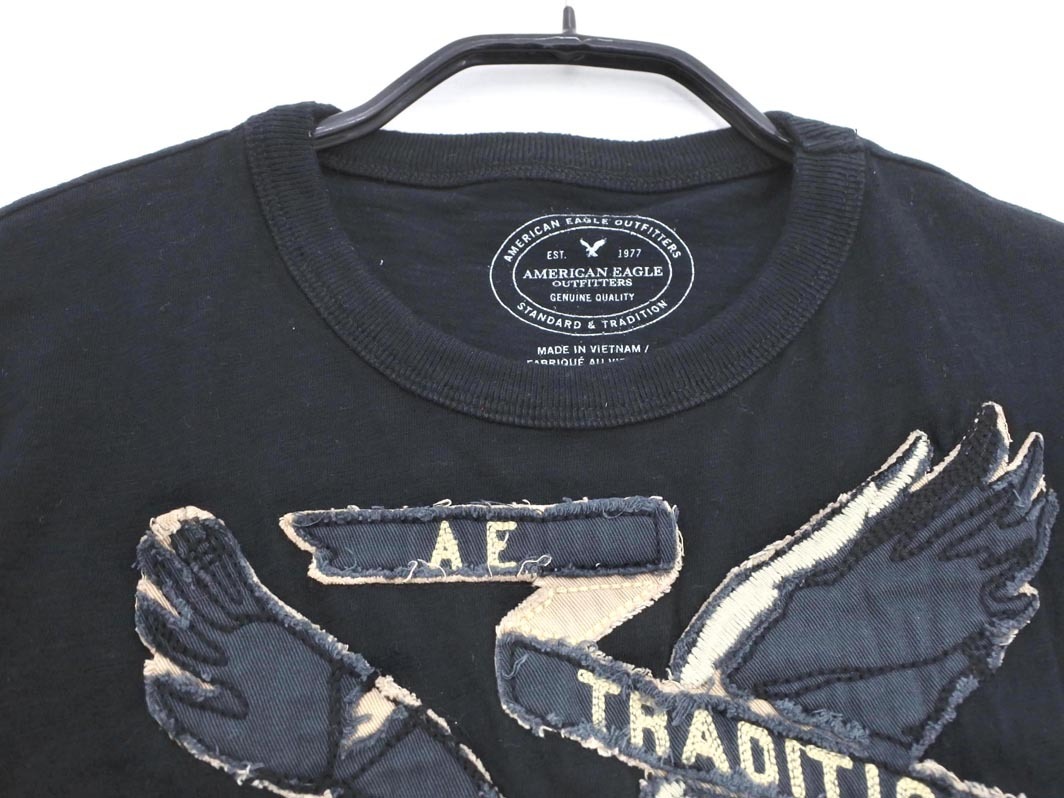 ネコポスOK AMERICAN EAGLE アメリカンイーグル 刺繍 Tシャツ sizeXS/黒 ■◆ ☆ ffa3 メンズ