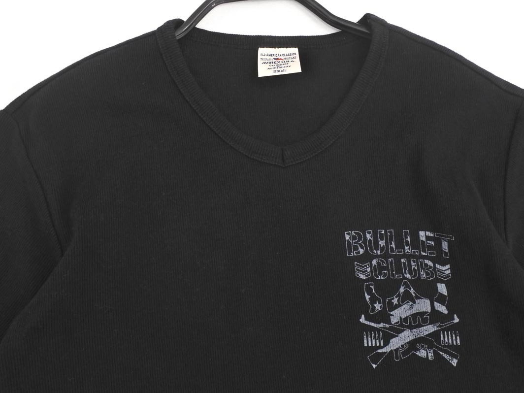 ネコポスOK AVIREX アヴィレックス Vネック プリント カットソー sizeS/黒 ■◆ ☆ ffa4 メンズ