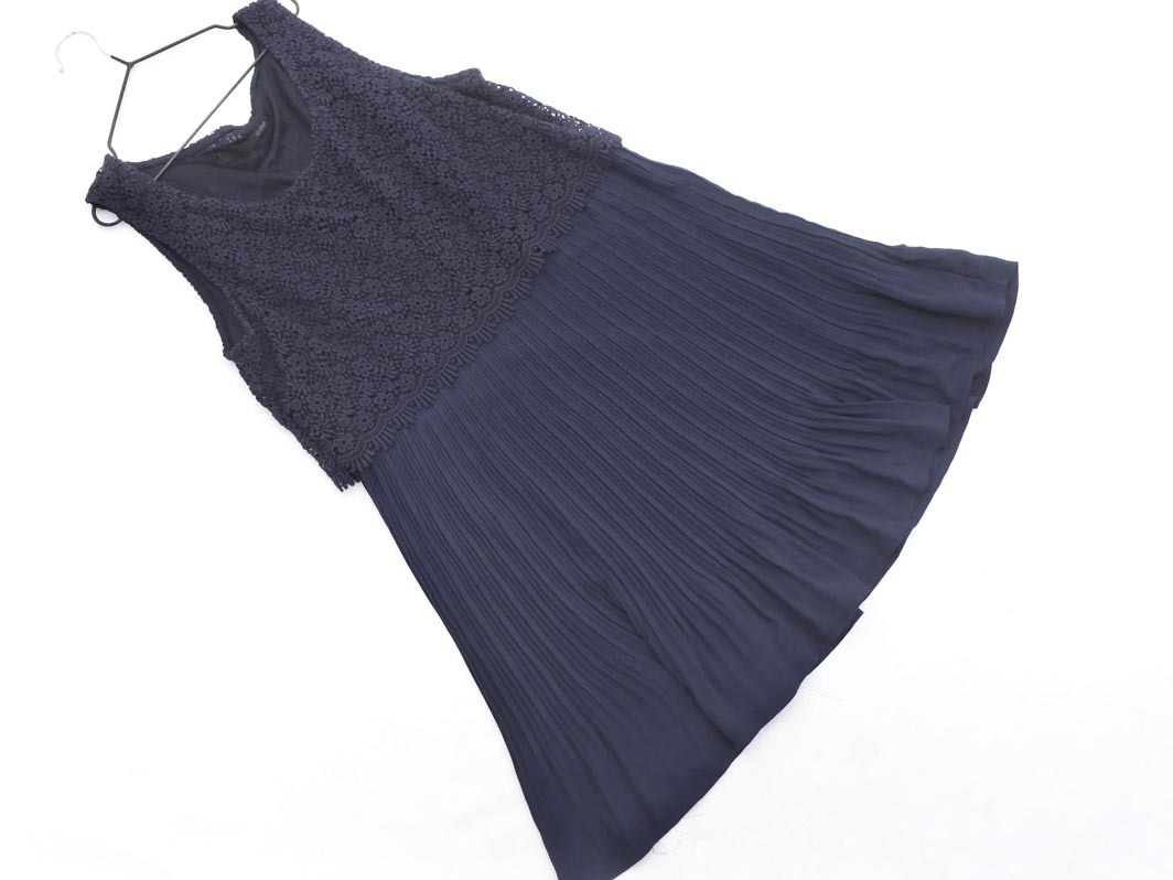 Heather ヘザー シフォン モチーフレース フェイクレイヤード ワンピース sizeF/紺 ■◆ ☆ ffa4 レディース