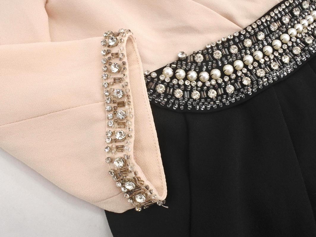 グレースコンチネンタル ビーズ ビジュー カシュクール 結(jié)婚式二次會 ドレス ワンピース size36/ベージュｘ黒 ■■ ☆ ffa5 レディース