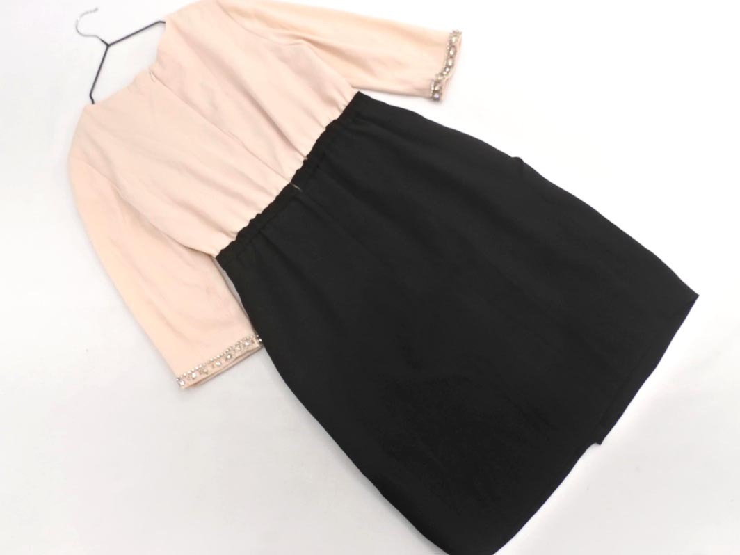 グレースコンチネンタル ビーズ ビジュー カシュクール 結(jié)婚式二次會 ドレス ワンピース size36/ベージュｘ黒 ■■ ☆ ffa5 レディース