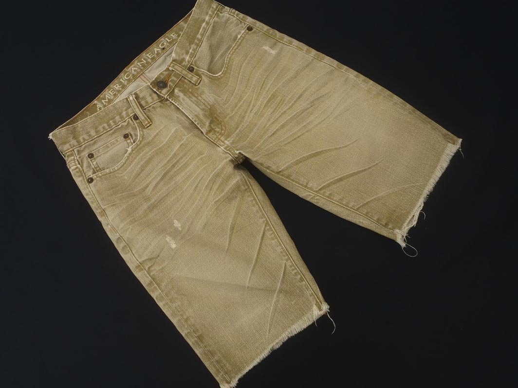 AMERICAN EAGLE アメリカンイーグル ダメージ加工 カットオフ ハーフ デニムパンツ size28/ベージュ ■◆ ☆ ffa6 メンズ