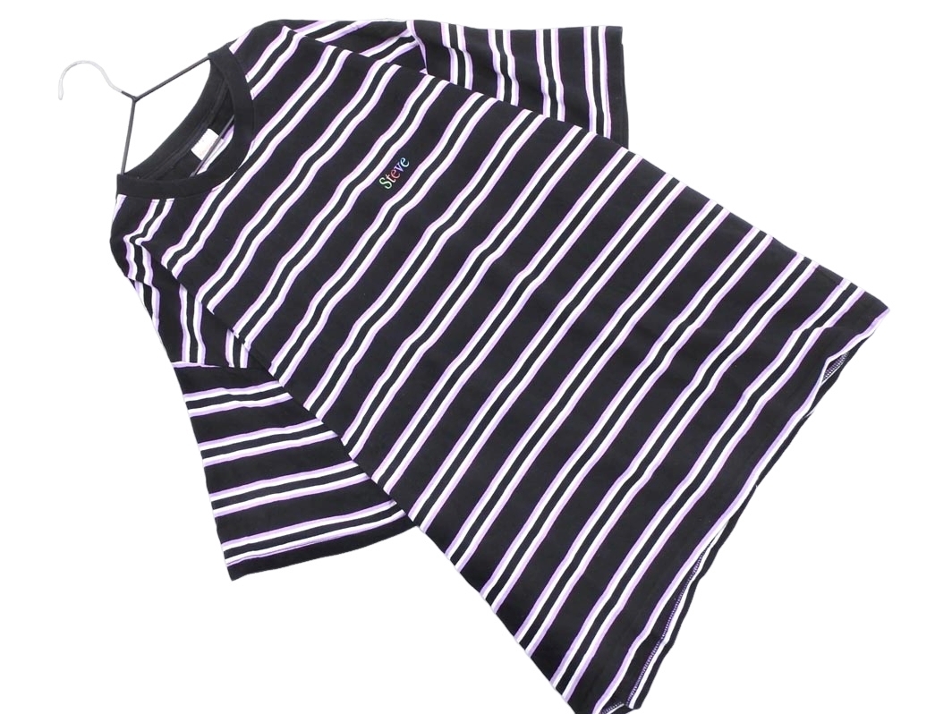 FREAK’S STORE フリークスストア ボーダー ワイド幅 カットソー sizeL/黒ｘ白ｘラベンダー ■◆ ☆ ffa6 レディース