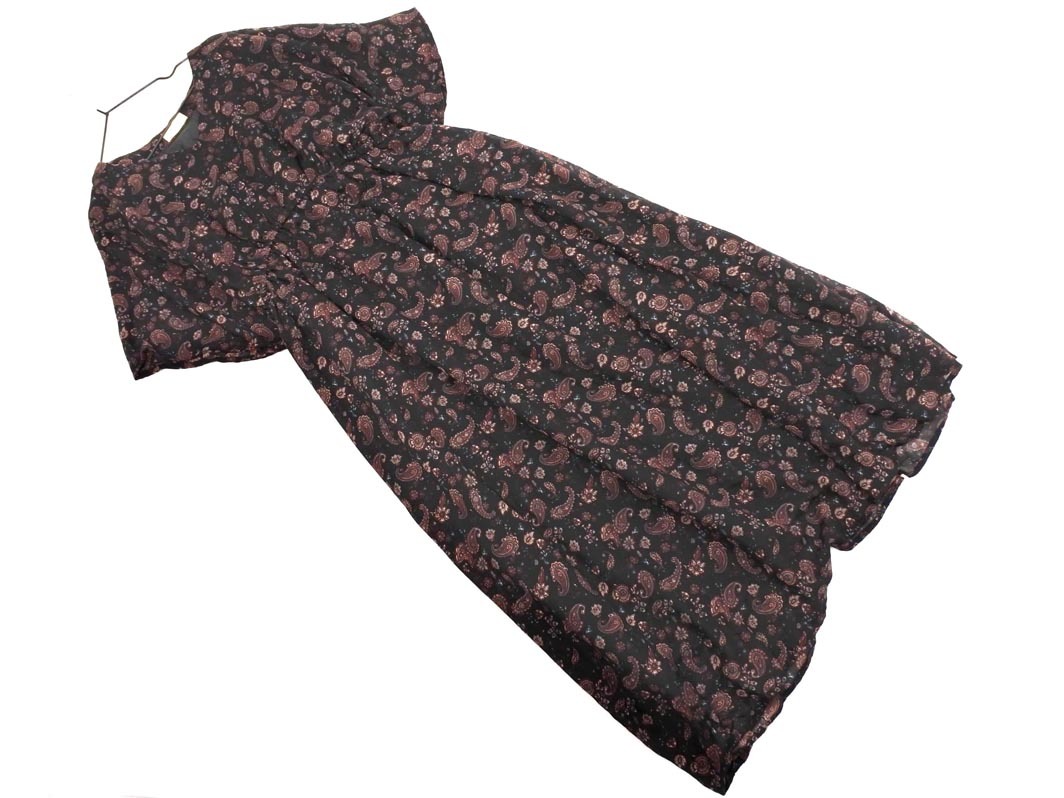 earth music&ecology アースミュージック＆エコロジー ペイズリー柄 Aライン ワンピース sizeF/黒 ■◆ ☆ ffa5 レディース_画像1