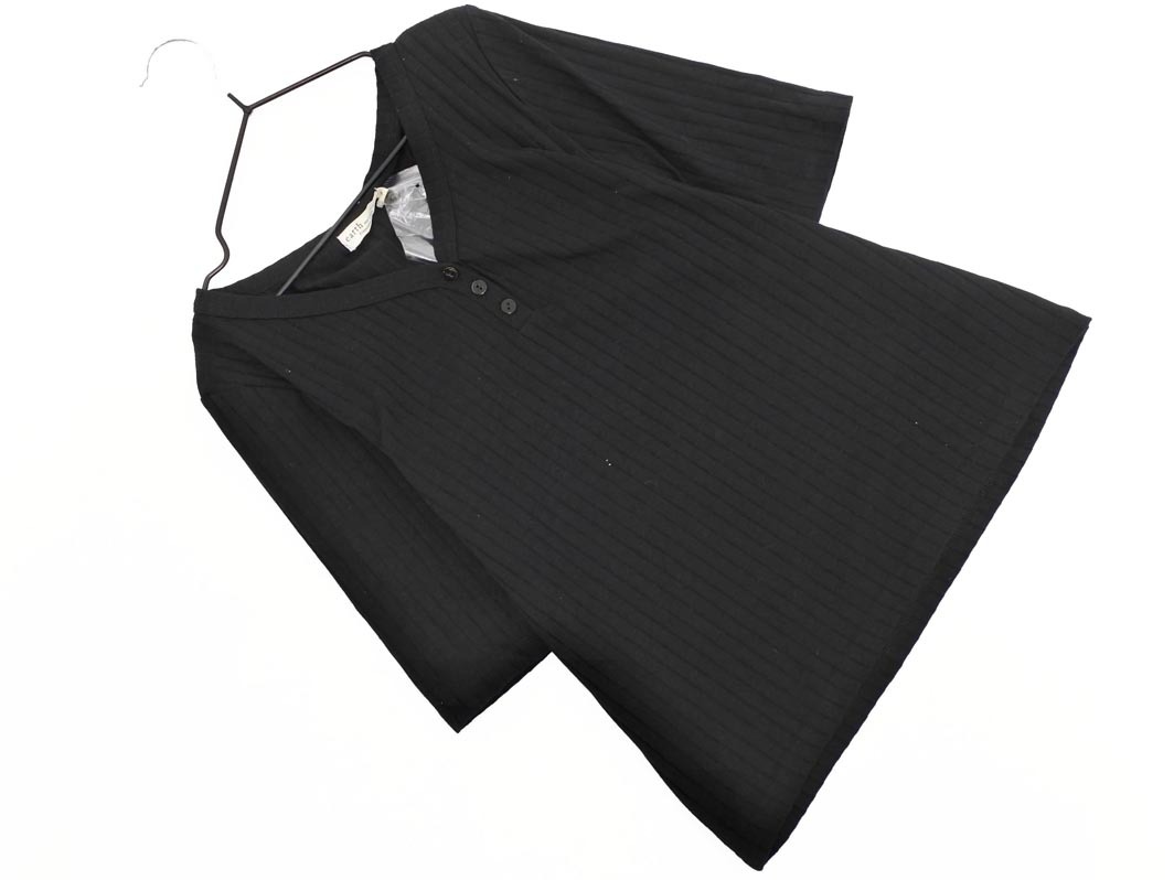 新品 earth music&ecology アースミュージック＆エコロジー ヘンリーネック カットソー sizeS/黒 ■◆ ☆ ffa6 レディース