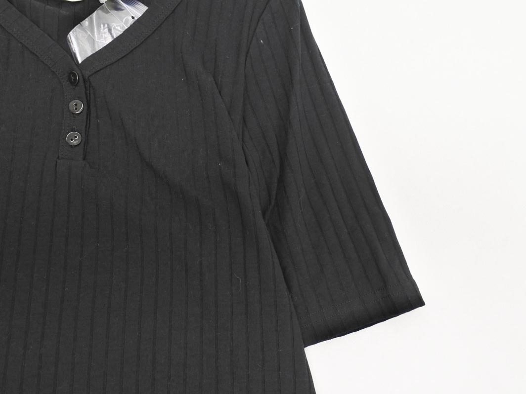 新品 earth music&ecology アースミュージック＆エコロジー ヘンリーネック カットソー sizeS/黒 ■◆ ☆ ffa6 レディース