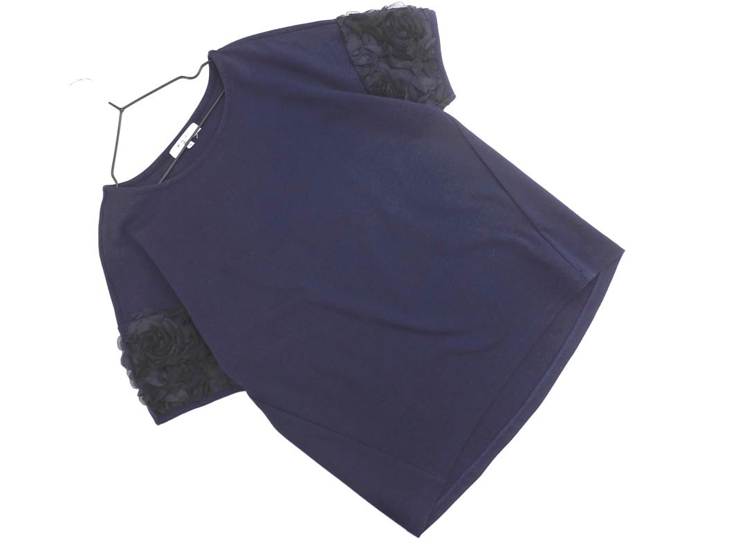 ネコポスOK NATURAL BEAUTY BASIC ナチュラルビューティーベーシック レース カットソー sizeM/濃紺 ■◆ ☆ ffa9 レディース
