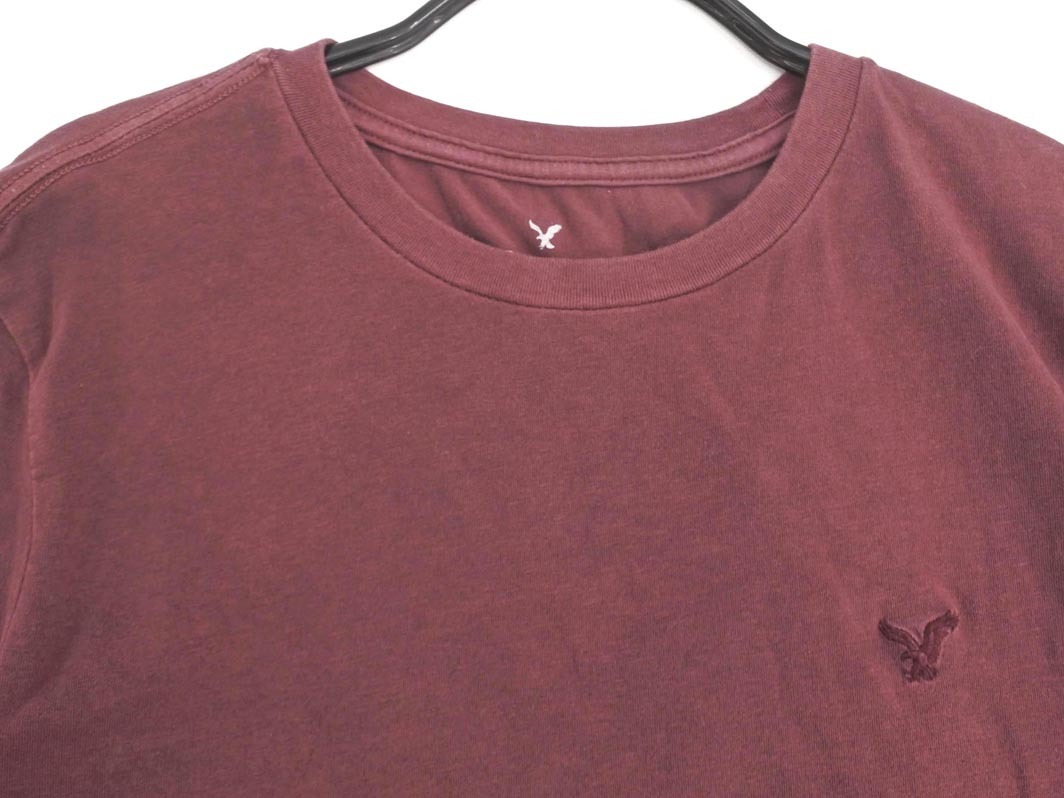 ネコポスOK AMERICAN EAGLE アメリカンイーグル ロゴ 刺繍 Tシャツ sizeXS/えんじ ■◆ ☆ ffa9 メンズ