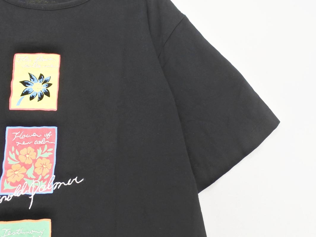 ネコポスOK arnold palmer アーノルドパーマー フラワー プリント 刺繍 Tシャツ sizeL/黒 ■◆ ☆ ffa9 レディース