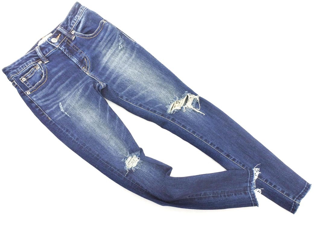 アズールバイマウジー ダメージ加工 カットオフ ストレッチ スキニー デニムパンツ sizeXS/インディゴ ■■ ☆ ffb0 レディース_画像1