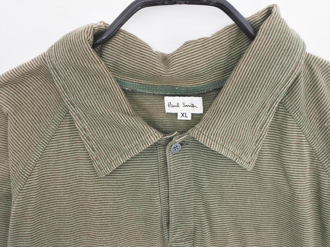 ネコポスOK Paul Smith ポールスミス ボーダー ポロ カットソー sizeXL/カーキｘ茶 ■◆ ☆ ffb0 メンズ