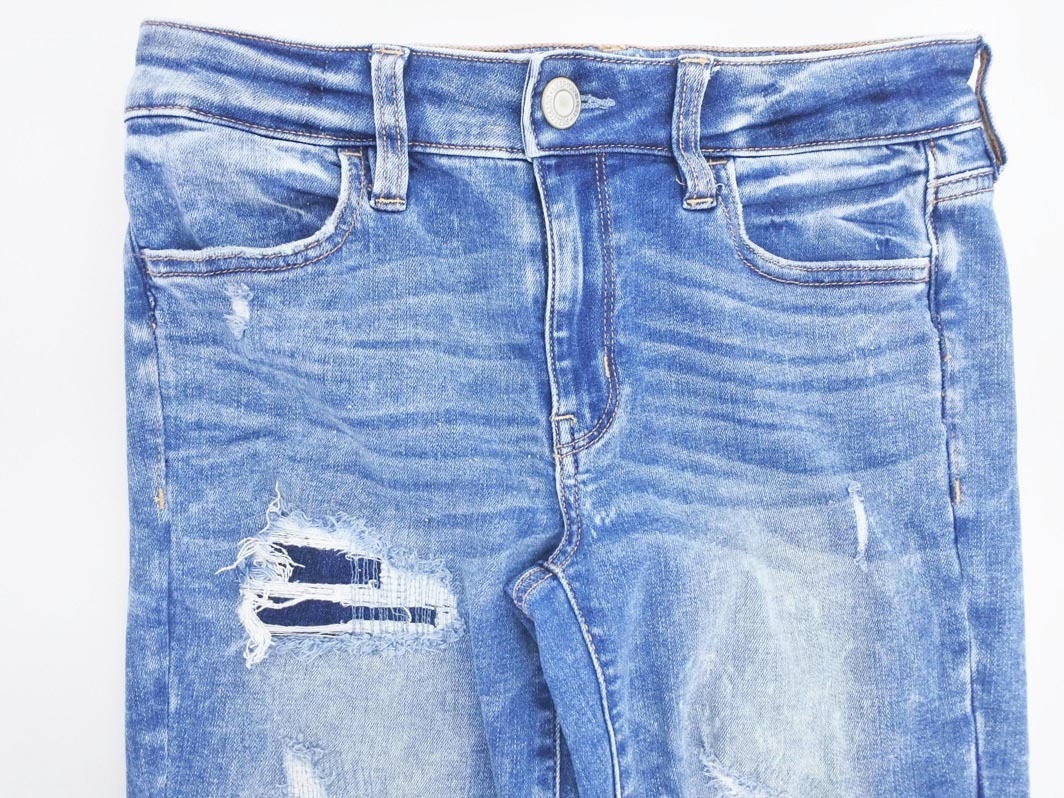 AMERICAN EAGLE アメリカンイーグル ダメージ加工 スキニー デニムパンツ size6/青 ■■ ☆ ffb0 レディース
