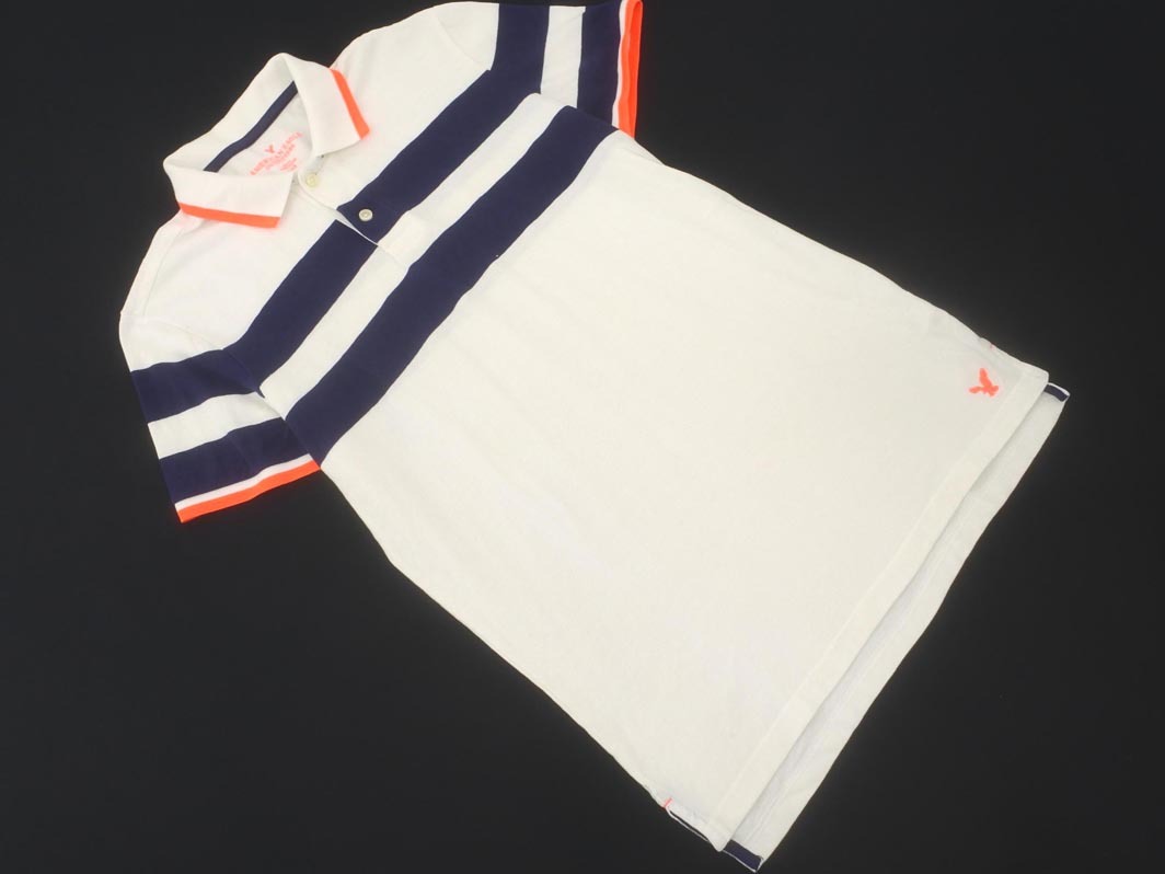 AMERICAN EAGLE アメリカンイーグル 半袖 ポロシャツ sizeL/白ｘ紺 ■◆ ☆ ffb0 メンズ