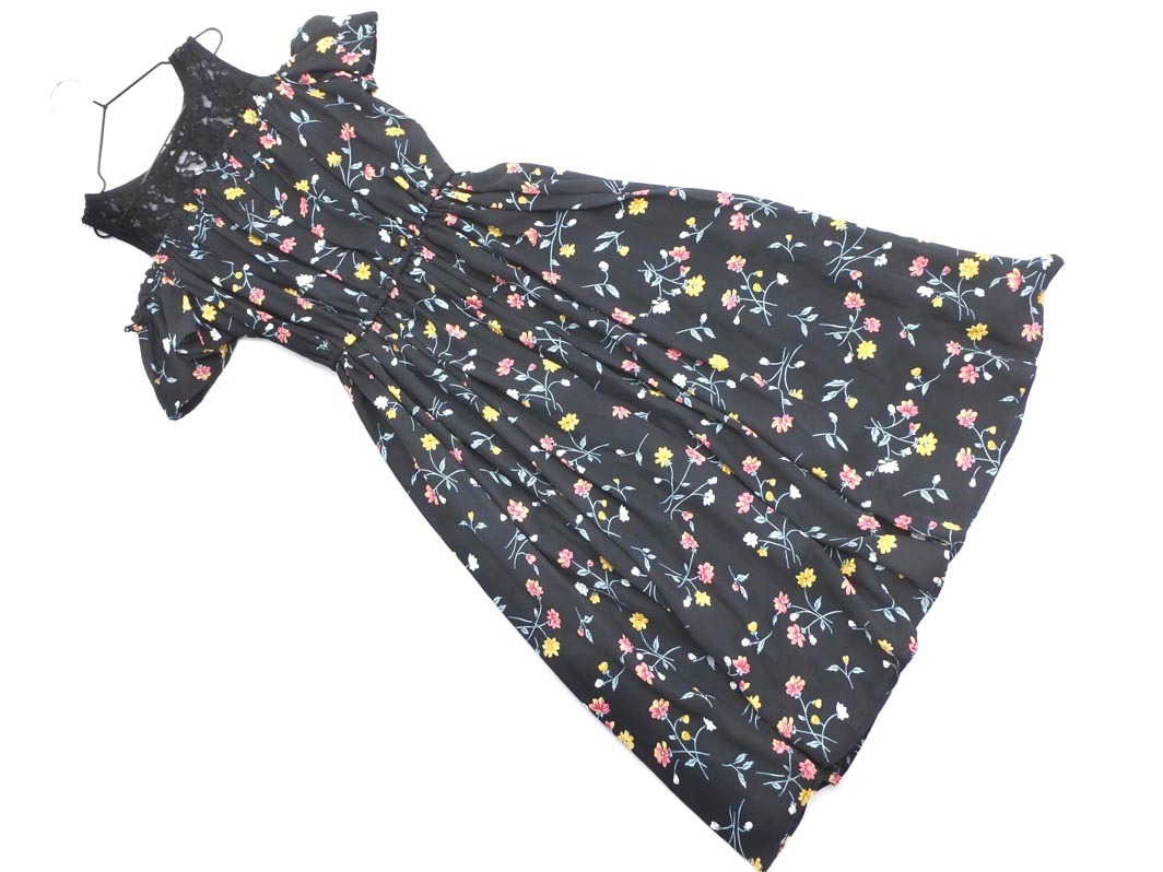 INGNI イング レース カットショルダー 花柄 Aライン ワンピース sizeM/黒 ■◆ ☆ ffb0 レディース_画像1