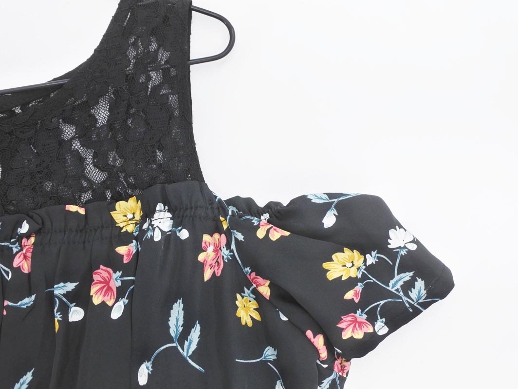 INGNI イング レース カットショルダー 花柄 Aライン ワンピース sizeM/黒 ■◆ ☆ ffb0 レディース_画像4