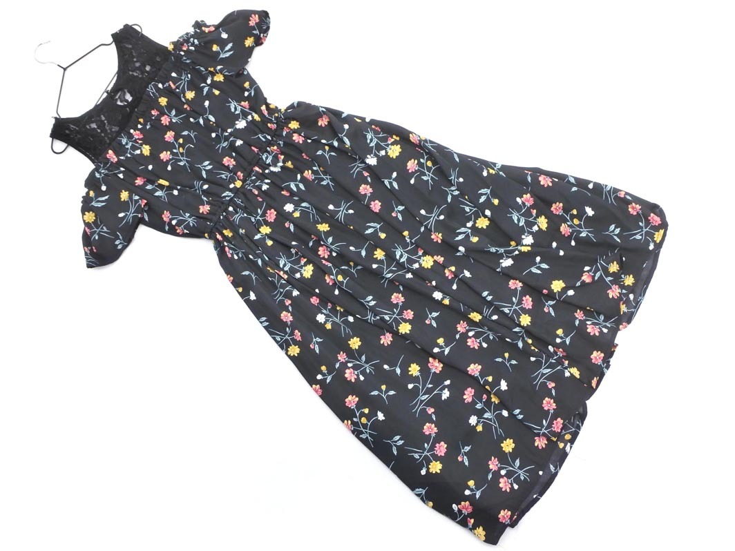INGNI イング レース カットショルダー 花柄 Aライン ワンピース sizeM/黒 ■◆ ☆ ffb0 レディース_画像6