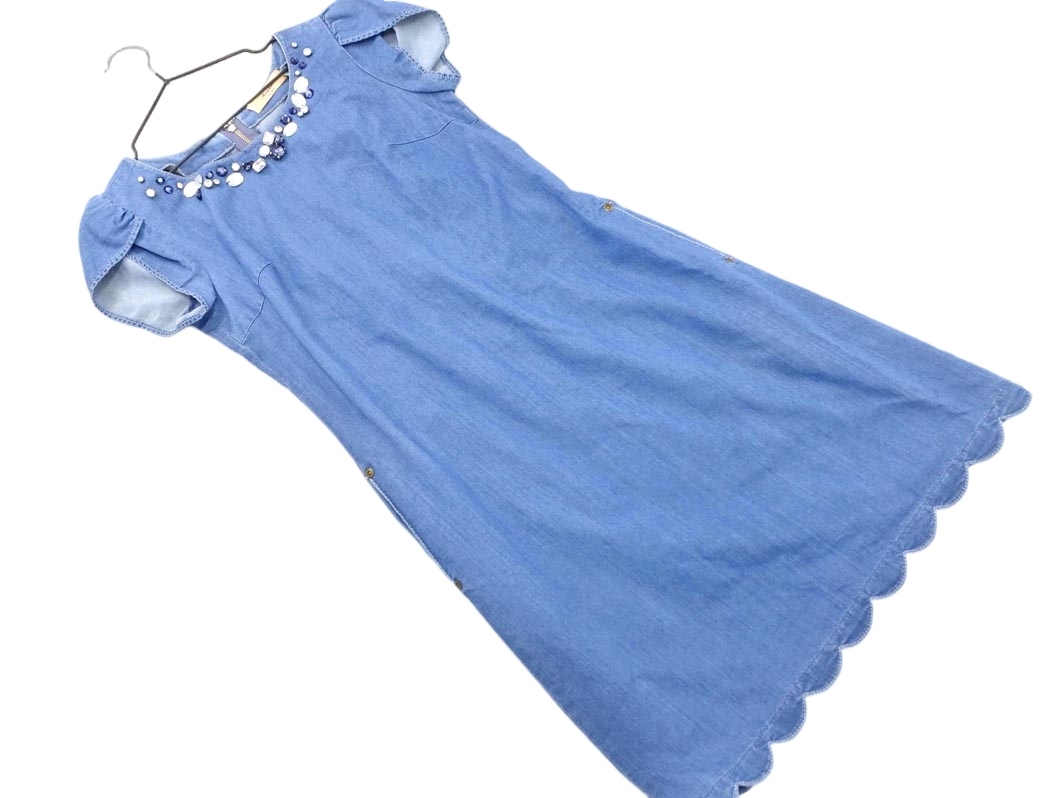 ネコポスOK ef-de エフデ Maglie par デニム ノースリーブ ワンピース size7/青 ■◆ ☆ ffb1 レディース