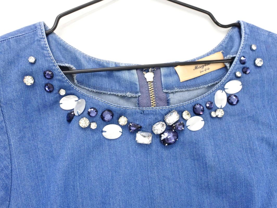 ネコポスOK ef-de エフデ Maglie par デニム ノースリーブ ワンピース size7/青 ■◆ ☆ ffb1 レディース