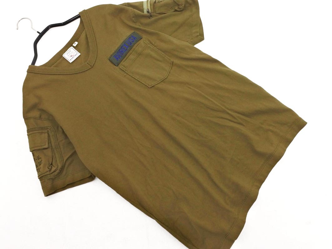 AVIREX アヴィレックス Vネック ファーテイング Tシャツ sizeM/カーキ ■◆ ☆ ffb3 メンズ