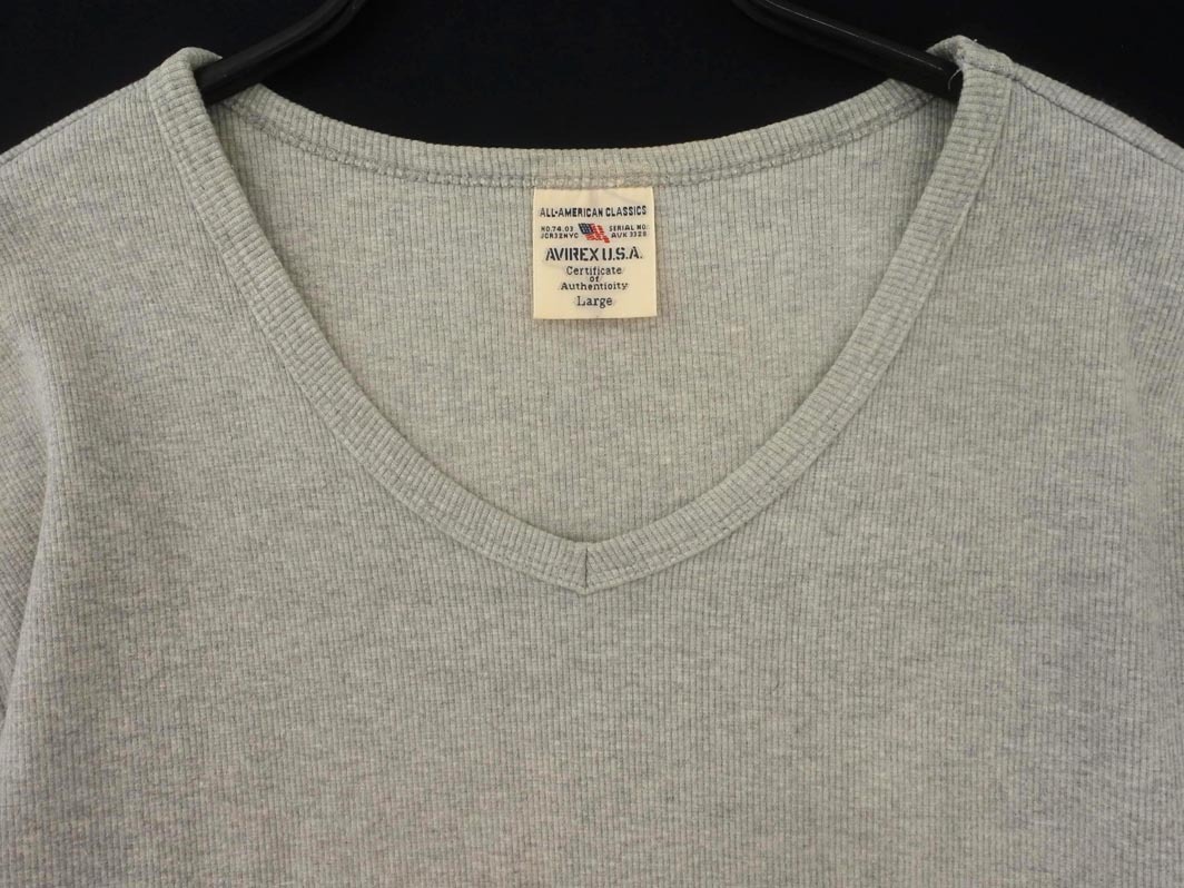 AVIREX アヴィレックス Vネック Tシャツ sizeL/グレー ■◆ ☆ ffb2 メンズ